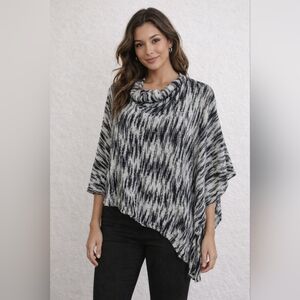 Black & White Knit Poncho Sweater